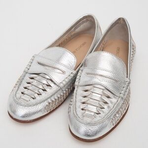 Veronica Beard. Penny Woven Silver Flats.